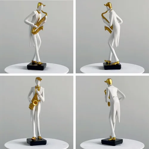 Vista 3 de HAUCOZE - Estatua de saxofón para decoración musical, estatua de músico, 10 pulgadas Modern Arts, Home Gift for Studio Living Room Office, for