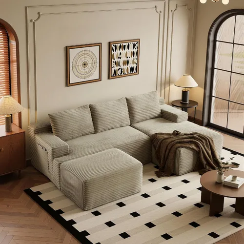 Vista 36 de Sofá modular moderno de 96 pulgadas para sala de estar, sofá modular tapizado sin hueso con bolsillos, cómodo sofá nube con diván en forma de L Negro