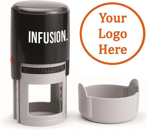 Vista 8 de Infusion Sello de goma autoentintado redondo con logotipo personalizado (2 pulgadas de diámetro), negro