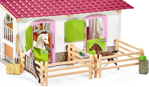 Vista 3 de Schleich Granja Equina y Establo - Juego de 44 Piezas Ganador de Premios, Centro de Equitación con 2 Juguetes de Poni, Figurilla de Jinete