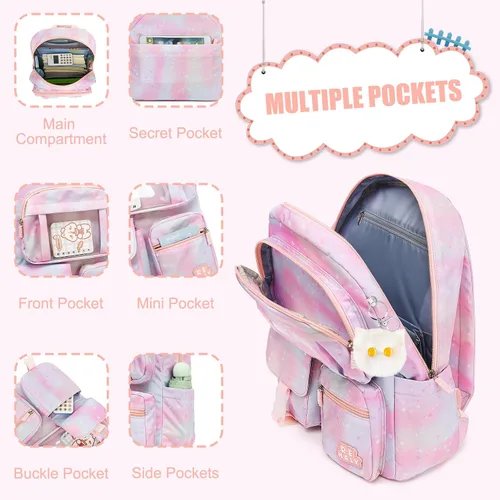 Vista 4 de REHALY Mochilas infantiles para niñas, lindas mochilas escolares para niños para escuela primaria, escuela primaria, mochila escolar de teñido