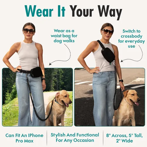Vista 4 de Correa de perro manos libres con bolsa de golosinas para perros, correa de cintura elegante y moderna para pasear al perro, para llevar
