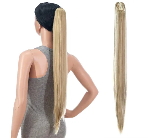 Vista 14 de Extensiones de pelo sintético SWACC con clip de pinza de 28 pulgadas de largo, lacio, para mujer 1B-Off Negro
