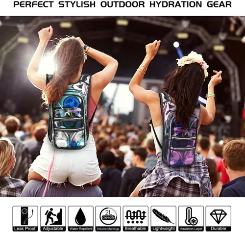 Vista 7 de Mothybot Paquete de mochila de hidratación, mochila de agua de 20 litros incluida, bolsa de hidratación de 2 litros, esencial para festivales