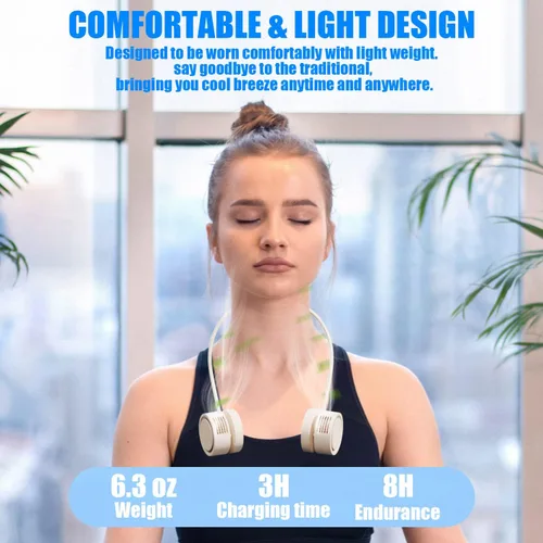 Vista 5 de Ventilador de cuello portátil, manos libres, sin aspas, con 3 velocidades para mujeres, niños y adultos, lectura, conducir, correr (caqui)