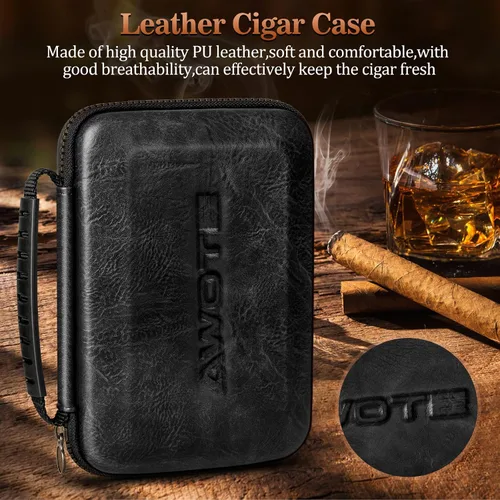 Vista 7 de Estuche Humidificador de Puros de Viaje, Bolsa Portátil para Puros con 4 Tubos para Puros, Estuche de Cuero para Puros Incluye Cortador Recto