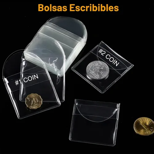 Vista 5 de Fainne 50 piezas de fundas de monedas de bolsillo individual, fundas de plástico transparentes para coleccionistas, soporte pequeño de monedas