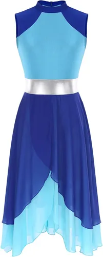 Vista 4 de Vestido de baile de alabanza litúrgica con bloques de color para mujer y túnica sin mangas Azul B