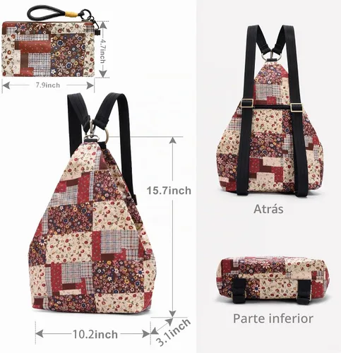 Vista 2 de Mochila pequeña bohemia de mariposa negra para mujer, mochila de viaje ligera Rojo albaricoque M