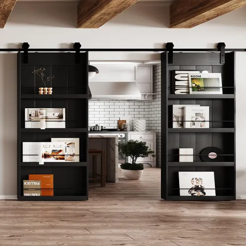 Vista 11 de BARNER HOME Puerta corrediza de granero de 30" x 84", puerta de granero estilo estante con kit de herrajes de 6 pies, hecha de MDF imprimado Negro