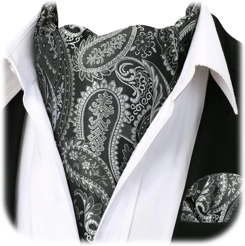 Vista 20 de HISDERN Corbatas Ascot para hombre, set de corbata y pañuelo de bolsillo Paisley con estampado floral clásico, corbata autoajustable para hombre