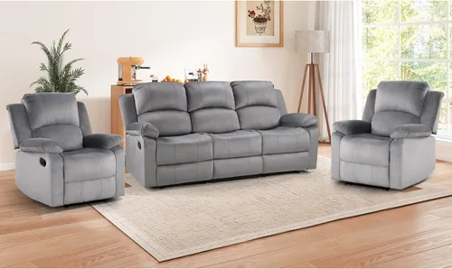 Vista 14 de EBELLO Juego de sofá reclinable manual, moderno juego de muebles reclinables de microfibra para sala de estar, incluye 2 sillas reclinables y 1 sofá