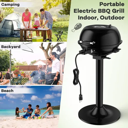 Vista 8 de Giantex Parrilla eléctrica para interiores y exteriores, parrilla portátil de 1600 W con rejilla antiadherente extraíble, temperatura ajustable