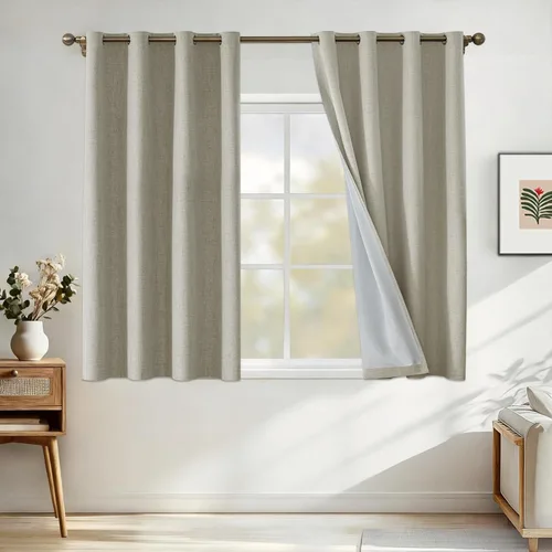 Vista 27 de Cortinas 100% opacas para dormitorio, cortinas opacas de 63 pulgadas de largo, cortinas opacas de lino para sala de estar, cortinas con ojales