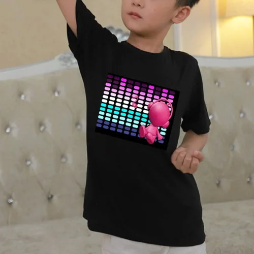Vista 4 de Camiseta negra activada por sonido LED para niños, para cumpleaños, Halloween, Navidad