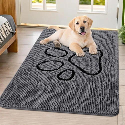 Vista 200 de Smiry Tapete para puerta de perro para patas fangosas, absorbente y Gris y negro