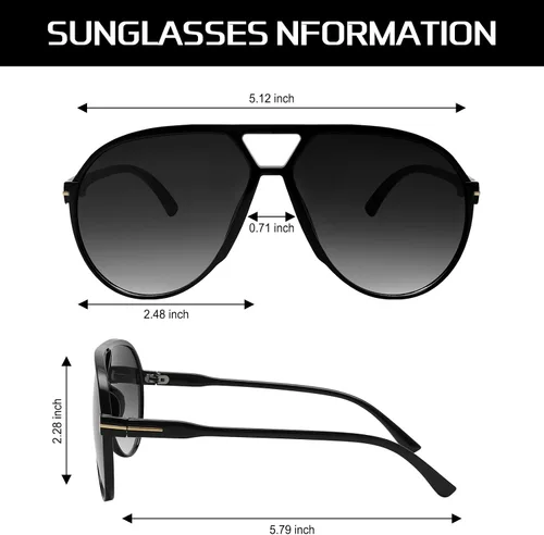 Vista 5 de Lentes de sol estilo aviador retro para mujeres y hombres, de gran tamaño, clásicos de los años 70, vintage, a la moda, sin enredos, cuadrados