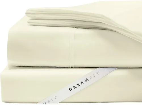 Vista 6 de DreamFit DreamCool Juego de sábanas 100% algodón Pima con tiras elásticas en las esquinas, 20 pulgadas de bolsillo extraprofundo, fabricadas en EE.