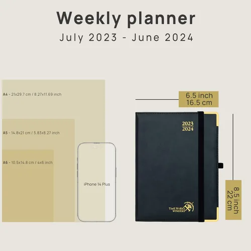 Vista 5 de POPRUN Agenda semanal 2023-2024 (6.5 x 8.5 pulgadas), agenda académica semanal y mensual (23 de julio a 24 de junio) con tapa dura de cuero, agenda