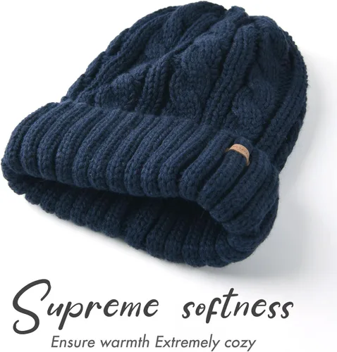 Vista 2 de Camptrace Gorros de invierno para mujer, con forro polar, gorro de punto trenzado, cálido, invierno, nieve, esquí, calavera