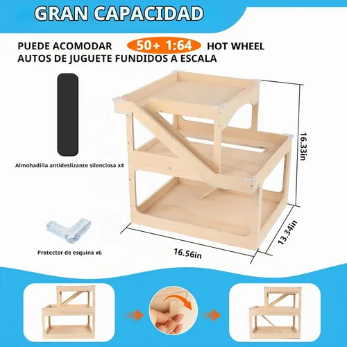 Vista 2 de Vitrina de madera para Hot Wheels Matchbox Storage Garage Hold 50+ Toy Car