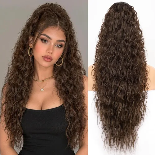 Vista 55 de KooKaStyle Extensión de cola de caballo con cordón de 26 pulgadas (66 cm) para mujeres, extensiones de cabello sintético rizado largo para uso