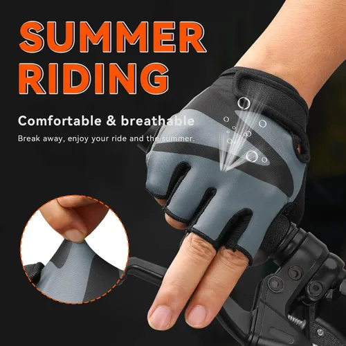 Vista 9 de OZERO Guantes de ciclismo para hombre Guantes de ciclismo transpirables de gel, guantes de montaña y carretera, guantes de bicicleta antideslizantes
