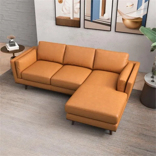 Vista 5 de Ashcroft - Sofá modular de cuero genuino de 92.9 pulgadas, moderno de mediados de siglo, sofá seccional en forma de L, diván derecho para sala