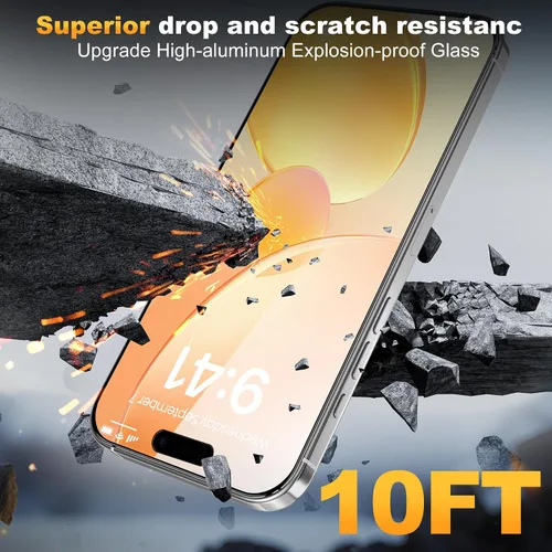Vista 3 de Fotbor [Paquete de 3] Protector de pantalla de privacidad compatible con iPhone 16 Pro Max, vidrio templado antiespía de 4 vías de 360° con bandeja