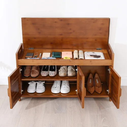 Vista 7 de Banco de zapatos, zapatero y banco de almacenamiento de zapatos, zapatero de entrada, banco de almacenamiento para zapatos con espacio