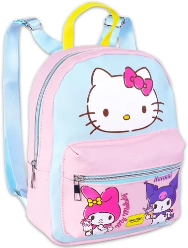 Vista 2 de Hello Kitty and and Friends - Mini mochila para adultos, mochila de piel sintética My Melody and Kuromi de 10 pulgadas con bolsillo frontal