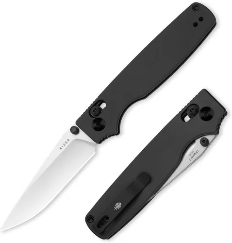 Vista 12 de Kizer Original 2 - Navaja de bolsillo EDC, cuchillo plegable de 3.19" con hoja de 14C28N Sheepsfoot, mango de Micarta, aperturador de pulgar, cierre