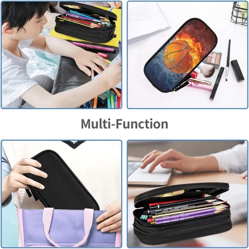 Vista 6 de Estuche para lápices de baloncesto para niños y niñas, estuche negro fresco de alta capacidad con cremalleras, caja de lápices deportiva