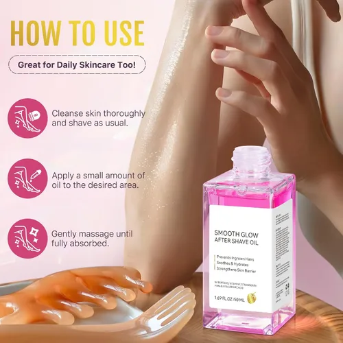Vista 6 de Aceite para después del afeitado para mujeres para una piel suave, aceite de afeitar de fresa con péptidos y ácido hialurónico, prevención de golpes