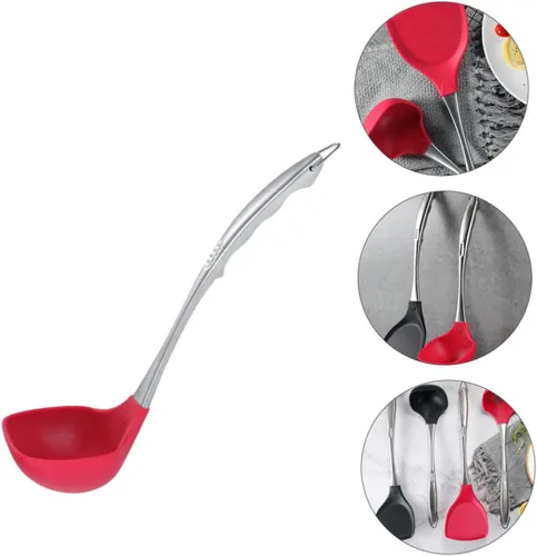 Vista 7 de LABRIMP Cuchara de silicona para servir cucharas de acero inoxidable utensilios de cocina de acero inoxidable mango cucharón cuchara de sopa