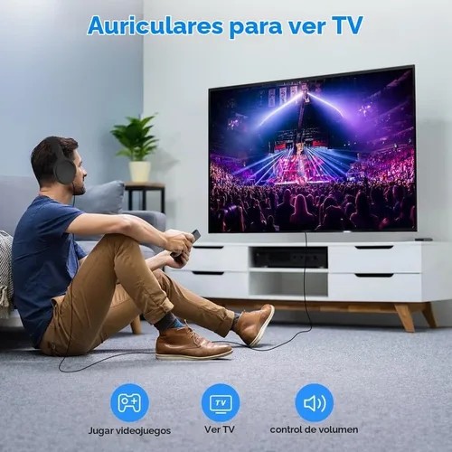 Vista 3 de Auriculares de TV con cable largo para personas mayores con control