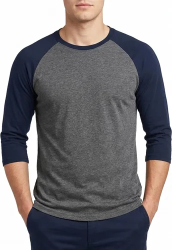 Vista 10 de Camiseta de béisbol raglán para hombre, de algodón, dos tonos, casual, atlética