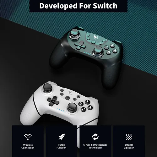 Vista 6 de AceGamer Wireless Pro Controller for Nintendo Switch/Lite/OLED/Switch 2/PC, 2 pack, Dual Vibration/Turbo/Ergonomic ! (Black&White)