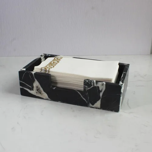 Vista 9 de Portatollas para invitados de travertino natural de 9.8" × 4.9" para baño, portaservilletas rectangular con borde festoneado, bandeja para toallas
