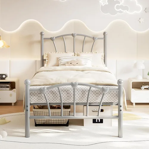 Vista 10 de GarveeHome Marco de cama de tamaño individual, marco de cama de metal en forma de corazón con cabecera y estribo, marco de cama de plataforma