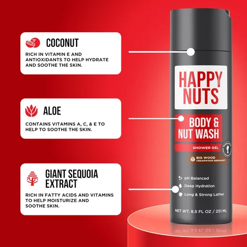 Vista 5 de HAPPY NUTS Big Wood - Gel de ducha hidratante para hombres, gel de ducha natural con limpieza profunda para pieles sensibles, jabón corporal