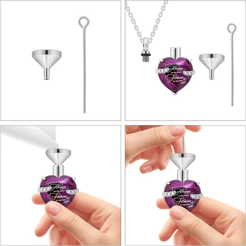 Vista 4 de Urnas pequeñas para cenizas humanas, urnas de cremación, juego de 8, medallón para cenizas de cremación para mujeres y hombres, morado