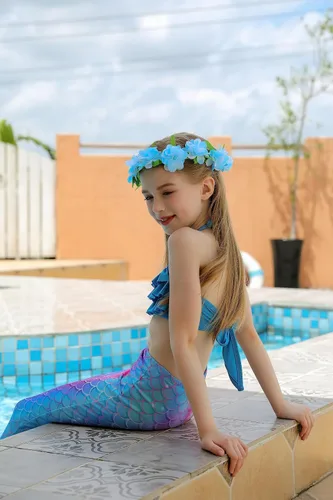 Vista 4 de DNFUN Colas de sirena para nadar para niñas, traje de baño de sirena con monoaleta