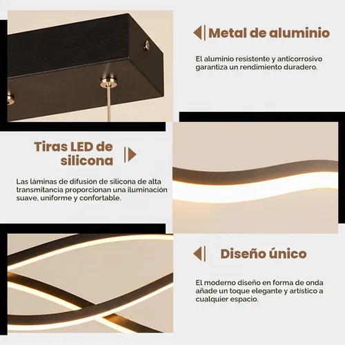 Vista 3 de LightInTheBox Moderna lámpara LED de onda lineal – Lámpara colgante de rama regulable para cocina, sala de estar, comedor (negro)