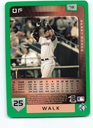 Vista 2 de 2003 Upper Deck Victory Tier 1 Green #78 Barry Bonds NM-MT San Francisco Giants Baseball MLB
