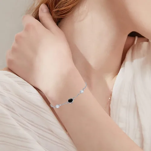 Vista 3 de Pulseras de plata de ley 925 con diseño floral de vidlotoluna de estrellaónixturquesapiedra lunarmalaquita, regalo de joyería floral para mujeres