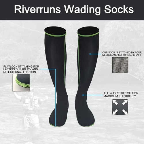 Vista 2 de Riverruns Calcetines para vadear, calcetines de pesca de nailon para hombres y mujeres, pesca al aire libre, surf, wakeboard, Negro