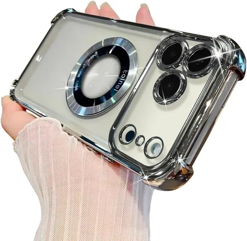 Vista 49 de Funda magnética transparente para iPhone 11, funda de lujo con cuatro esquinas brillantes, protección a prueba de golpes de grado militar