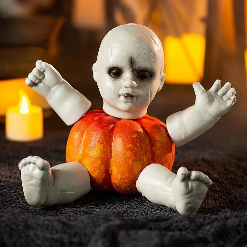 Vista 3 de Fun Express Muñeca espeluznante calabaza Poke-Ins decoración de Halloween, 5 piezas