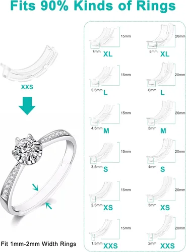Vista 2 de TUZAMA Ajustador de tamaño de anillo invisible para anillos sueltos, mujeres y hombres, paquete de 12, 12 tamaños para diferentes anchos de banda